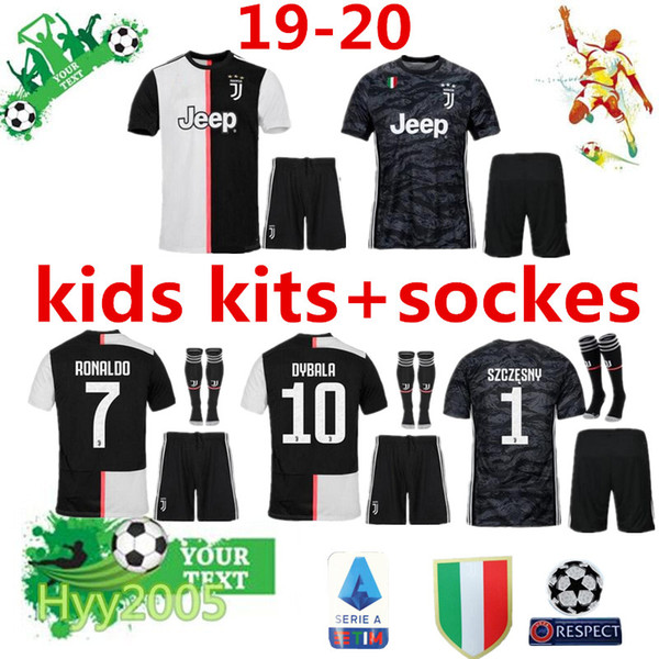19 20 Juventus kids kits+sockes 2019 2020 RONALDO uniforms champions Bernardeschi DYBALA JUVE child goalkeeper shirt kits