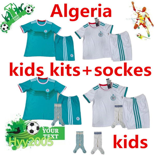 Algeria child Soccer kit+sockes 19/20 Home White MAHREZ FEGHOULI kids Soccer Shirt Away Green Football Athletics Uniforms Thai quality