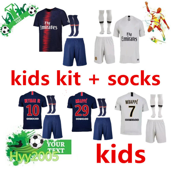 2018-19 Paris kids football kit+socks 18 19 mbappe home away VERRATTI CAVANI DI MARIA MAILLOT DE FOOT child Jersey psg kids kit