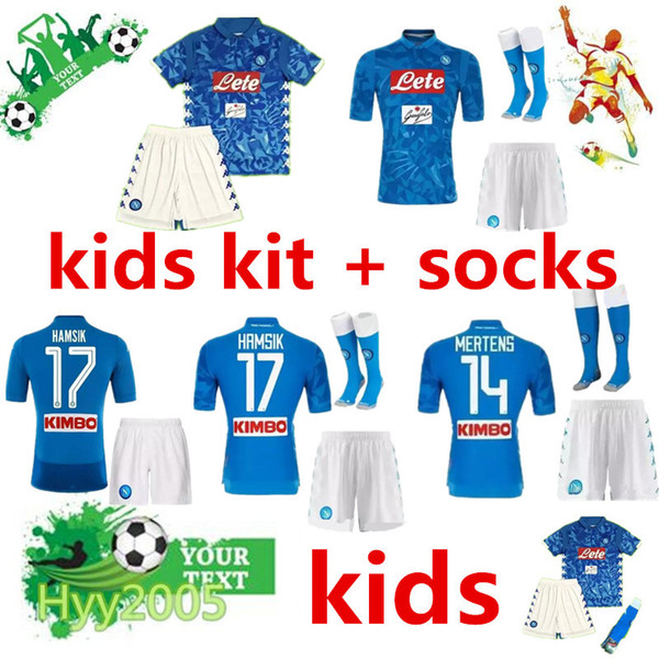 Napoli kids Soccer Jersey kits+socks 2018 2019 HAMSIK MERTENS MILIK L.INSIGNE child kit Naples Customize boys football shirts kit