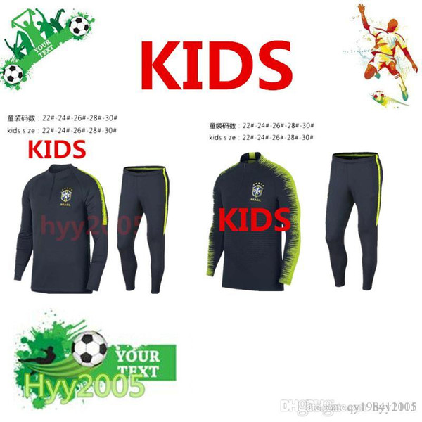 Top quality 2018 Brazil kids training suits Uniforms shirts Chandal pogba KIDS tracksuits Survetement long sleeve tight pants