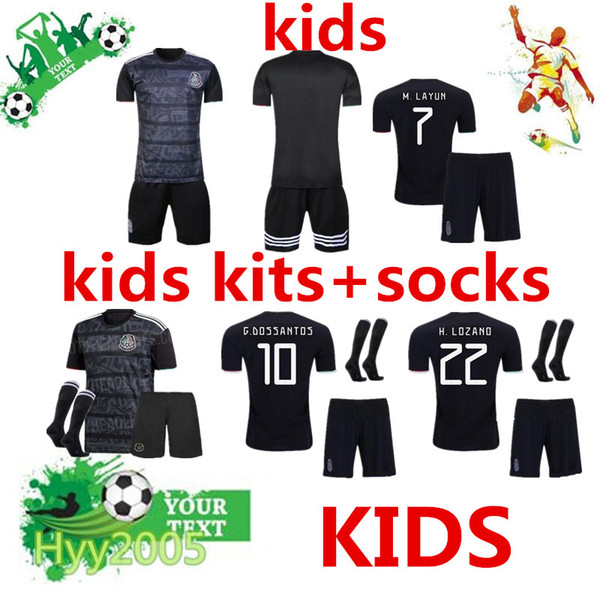 child Jersey 2019 Mexico kids Soccer suit kits+socks Home Black teens CHICHARITO Camisetas de futbol H.LOZANO VELA Shirts kids KIT