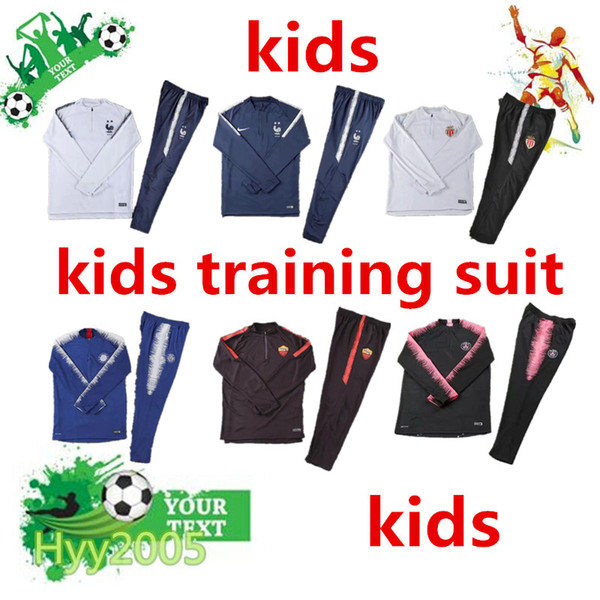 18 19 FR Two stars kids Soccer tracksuit Training set18 19PSG Rome Monaco Football suit HAZARD MBAPPE POGBA GRIEZMANN KANTE kids tracksuit