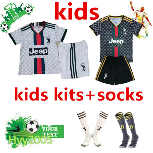 Thailand RONALDO kids kit+socks Juventus 2019 2020 JUVE kids soccer jersey 19/20DYBALA child football kit