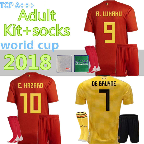 2018 World Cup Belgium Adult Kits+socks Soccer Jersey Home away LUKAKU FELLAINI E.HAZARD KOMPANY DE BRUYNE Belgium football shirt Socks