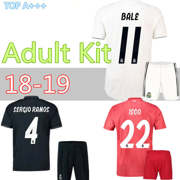 Adult kit 18 19 Real Madrid home Away third soccer jersey 2018 2019 BENZEMA SERGIO RAMOS MORATA ISCO ASENSIO BALE football jersey short