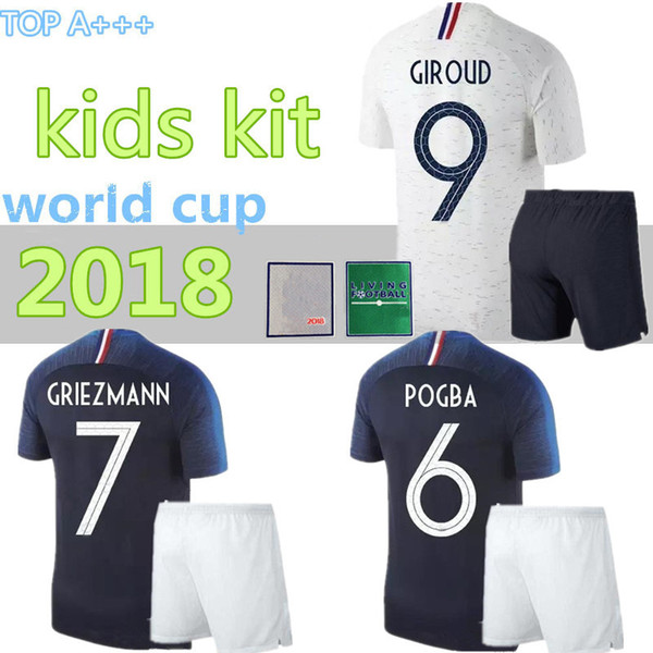 New 2018 world cup GRIEZMANN kids kit POGBA MBAPPE Thai Soccer jerseys 18 19 MARTIAL KANTE DEMBELE Maillot de foot kids football shirts