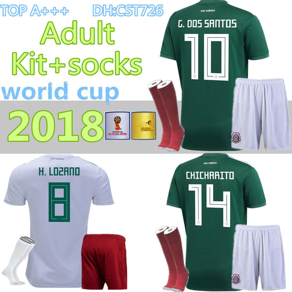 2018 World Cup Soccer jersey adult Kits+socks Mexico home green CHICHARITO FABIAN G DOS SANTOS Mexico away white men Football shirt