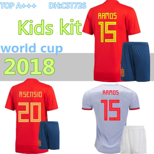 2018 world cup Spain Kids kit soccer jerseys football Kits kids uniform with socks camisetas de futbol MORATA ASENSIO ISCO SILVA RAMOS