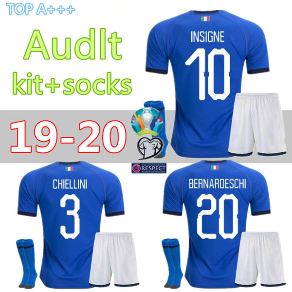 Italy maillot de foot 2019 Adult Kits+socks soccer Jersey CANDREVA CHIELLINI EL SHAARAWY BONUCCI INSIGNE chandal 2019 mens Football Shirt