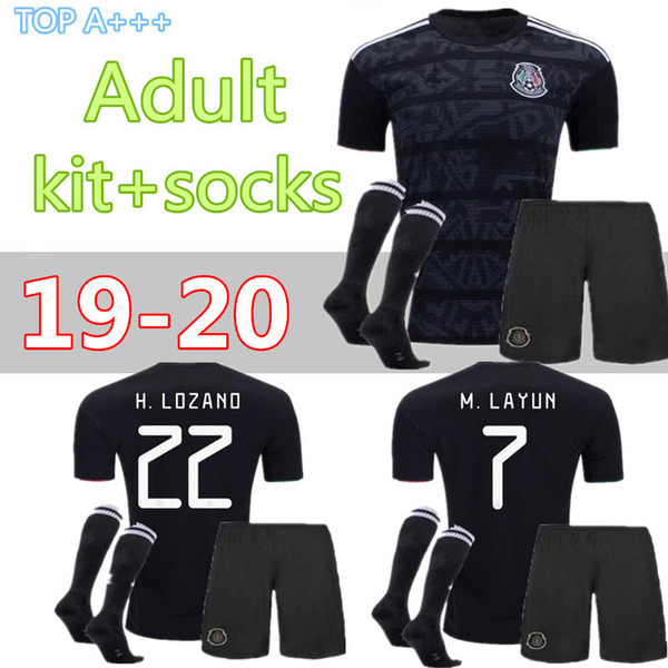 2019 Mexico Black Gold Cup Soccer Jerseys Adult kit+socks CHICHARITO Camisetas de futbol H.LOZANO DOS SANTOS RAUL Football Shirts