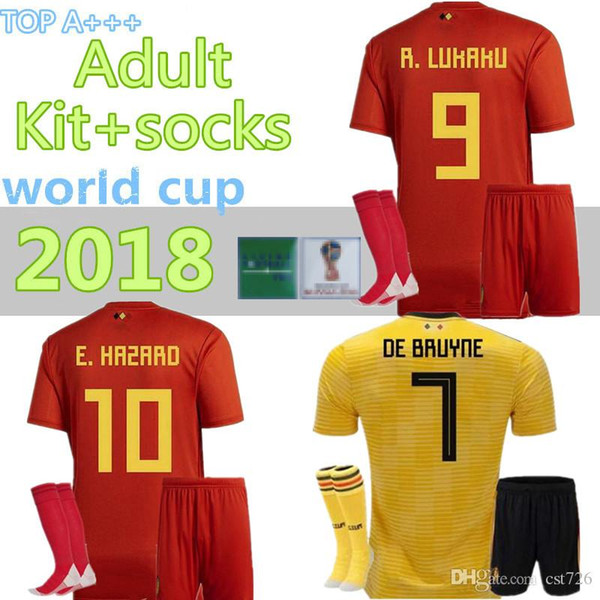 2018 World Cup Belgium Adult Kits+socks Home away Full Sets LUKAKU FELLAINI E.HAZARD KOMPANY DE BRUYNE Belgium football shirt Socks