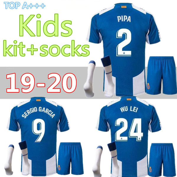 Top quality 18 19 Kids kit+socks RCD Espanyol soccer jersey B. Iglesias Spanish jersey Leo Baptistao wu lei Deportivo Español Victor fo