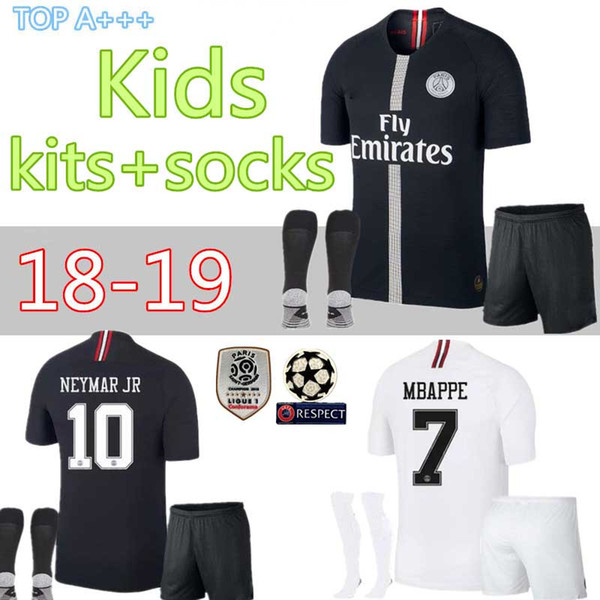 Paris kids kits+socks MBAPPE soccer jersey 18 19 psg MBAPPE CAVANI MARQUINHOS LUCAS DI MARIA MATUIDI DANI ALVES Children football shirts