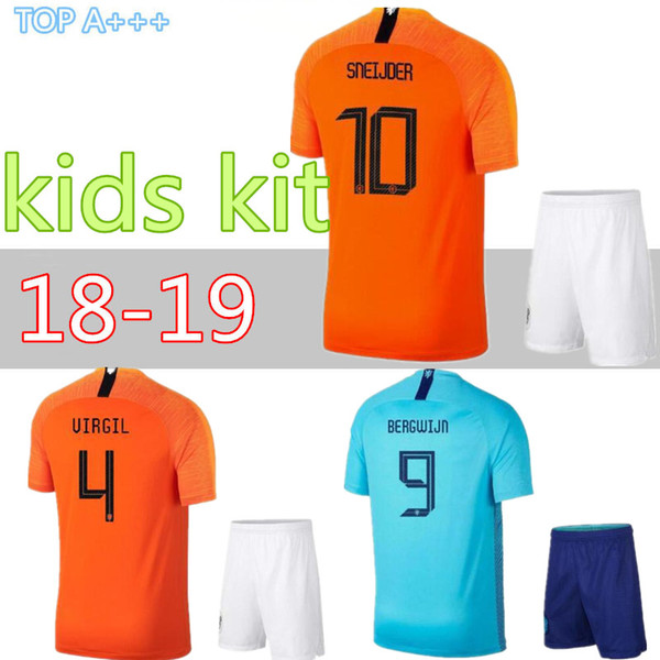 18 19Netherlands Kids Kit V.PERSIE Holland MEMPHIS Kids Soccer Sets SNEIJDER Children Football Uniforms BERGWIJN WIJNALDUM Youth