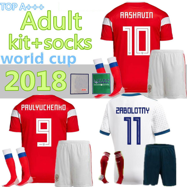 Whosales Russia 2018 World Cup adult Soccer Jerseys+socks Custom #10 DZAGOEV #11 SMOLOV ARSHAVIN 11 KERZHAKOV Football Shirt Uniforms