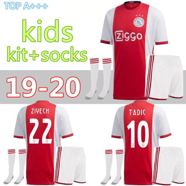 Top thailand child DE JONG TADIC 2019 2020 AJAX FC soccer jerseyS HUNTELAAR ZIYECH CRUYFF jerseys men 19 20 football kids kit+socks