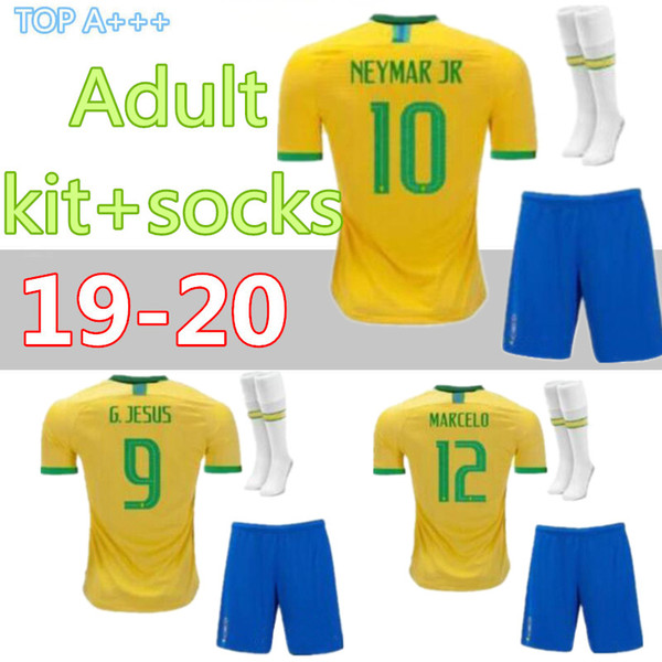 Top quality brazil jersey soccer jerseys 19 20 Brazil adult kit+socks Rivaldo R. Carlos brasil football Jerseys shirt free shipping