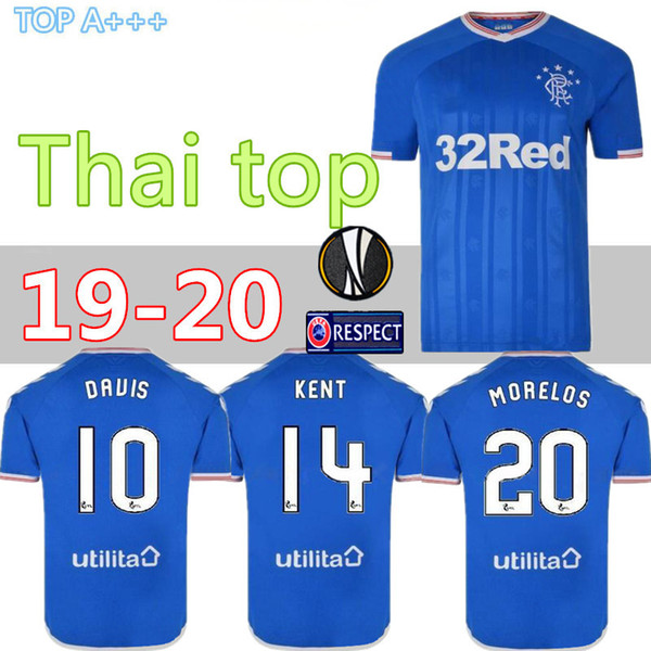 TOP 2019 2020 Glasgow Rangers Soccer Jersey Morelos Windass Dorrans Candeias Tavernier Pena Rangers 19-20 Home Football Shirt