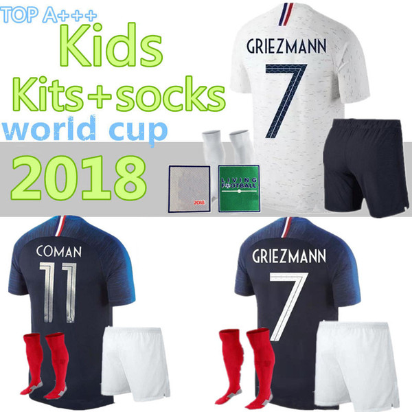 2018 World Cup kids kit + socks soccer Jersey DELE 18 19 3A+ PAYET POGBA GRIEZMANN KANTE MATUIDI Mbappé COMAN Jer