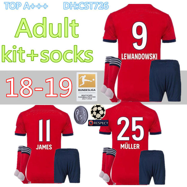 Bayern Munich home adult kit+socks 18 19 james Soccer jersey SOCKS men SET VIDAL LEWANDOWSKI MULLER ROBBEN THIRD FULL set shirts