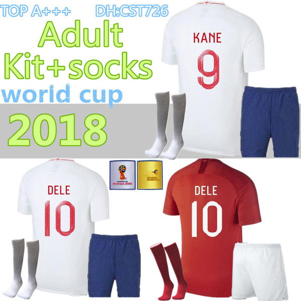 2018 WORLD CUP soccer jerseyROONEY STERLING VARDY KANE DELE ADULT KIT+SOCKS SHORTS SOCKS JERSEY HOME AWAY RED SHIRT football SKIRT