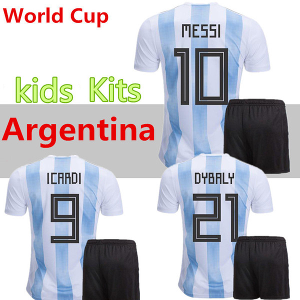 Argentina kids 2018 Soccer Jersey 2018 Argentina kit Jersey Home DYBALA soccer Shirt Messi Aguero Di Maria Child football uniform BOYS