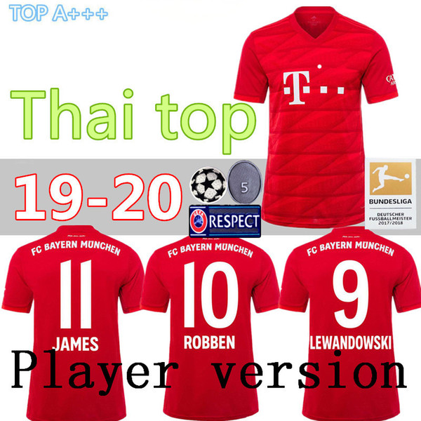 Player version Thailand Bayern Munich Soccer jersey JAMES RODRIGUEZ 2019 2020 LEWANDOWSKI MULLER KIMMICH HUMMELS Football shirt Champions