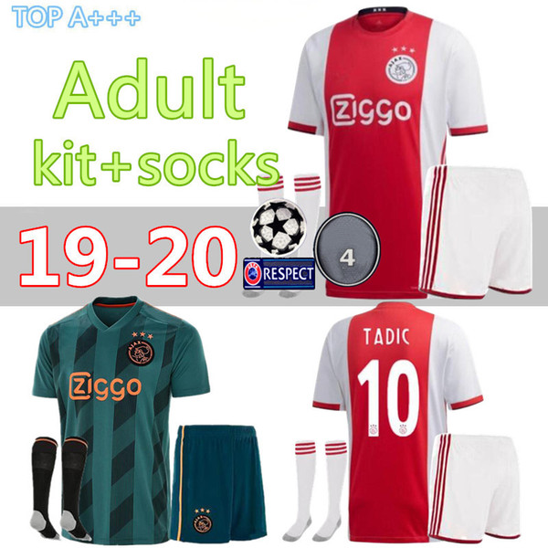 Adult kit+socks 2019 2020 AJAX home Soccer Jerseys #21 DE JONG away Shirt ajax 19/20 #10 TADIC #4 DE LIGT #22 ZIYECH Men football uniforms