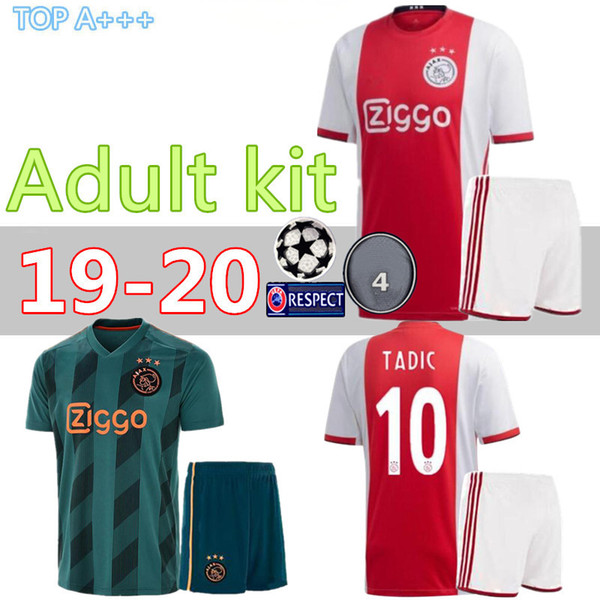 Adult kit 2019 AJAX home Soccer Jerseys #21 DE JONG away Shirt ajax 19/20 #10 TADIC #4 DE LIGT #22 ZIYECH Men football uniforms