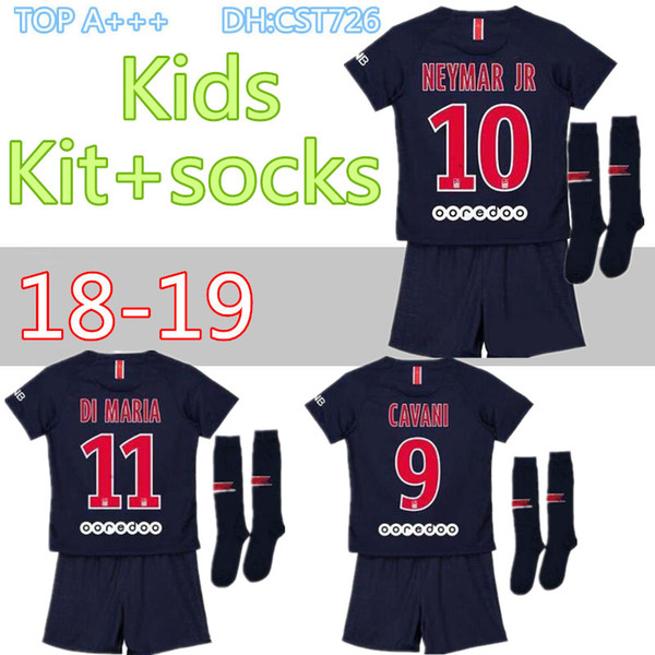 2018 2019 Paris kids kit+socks soccer Jerseys neymar jr mbappe home VERRATTI CAVANI DI MARIA MAILLOT DE FOOT child survetement psg SHIRT