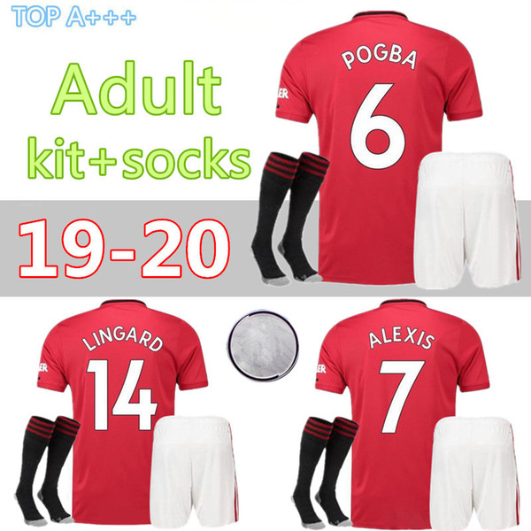 Adult kit+ socks Thailand FC POGBA soccer jersey 2019 2020 LINGARD LUKAKU RASHFORD football shirt united UtD uniforms jerseys manchester