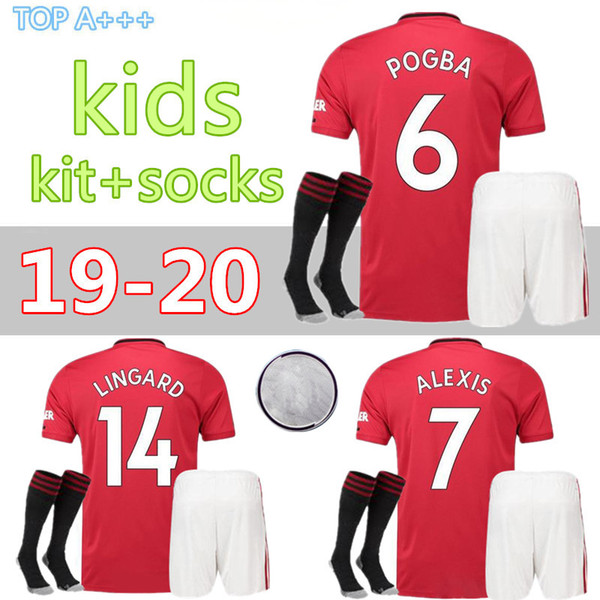 kids kit +socks Thailand FC POGBA soccer jersey 2019 2020 LINGARD LUKAKU RASHFORD football shirt united UtD uniforms jerseys manchester