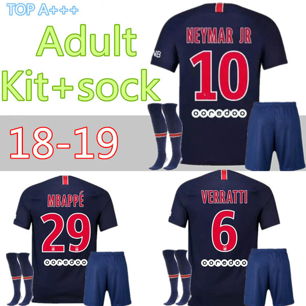 2018 2019 adult kits+socks neymar jr soccer Jerseys 18 19 psG mbappe VERRATTI CAVANI DI MARIA PASTORE MAILLOT DE FOOT FOOTBALL SHIRT