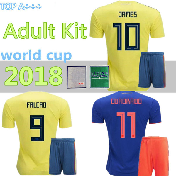 Adults 2018 World Cup Colombia Soccer Sets Rodriguez James Falcao Cuadrado TEO BACCA SANCHEZ Home Away Kit Colombia Jersey with shorts