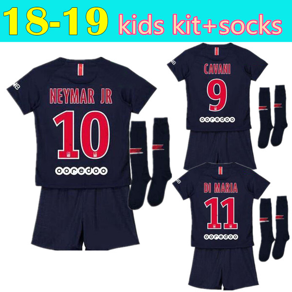 2019 kids kits+sock NEYMAR JR soccer jersey 18 19 MBAPPE CAVANI MARQUINHOS LUCAS DI MARIA MATUIDI DANI ALVES Children football shirts