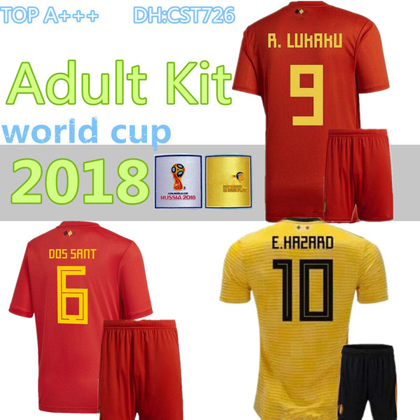 2018 World Cup Belgium Adult Kits Soccer Jersey Home Full Sets LUKAKU FELLAINI E.HAZARD KOMPANY DE BRUYNE Belgium football shirt Socks