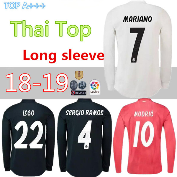 2018 2019 Real Madrid home Long sleeve soccer jersey 18 19 BENZEMA ISCO BALE ASENSIO MODRIC away third red Champions League football shirt