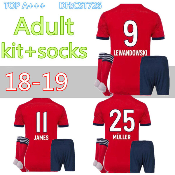 adult kit 18 19 james Soccer jersey + SOCKS home 2018 2019 VIDAL third LEWANDOWSKI MULLER ROBBEN TOLISSO away MEN FULL KIT football shirts