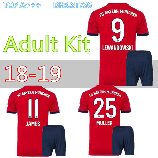 adult kit 18 19 james Soccer jersey home 2018 2019 VIDAL LEWANDOWSKI MULLER ROBBEN TOLISSO away MEN FULL KIT football shirts shorts