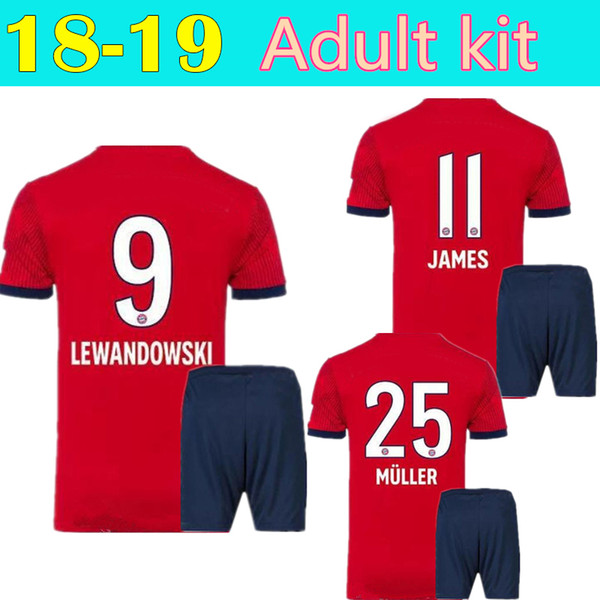 adult kit 18 19 james Soccer jersey home red VIDAL LEWANDOWSKI MULLER ROBBEN TOLISSO away MEN FULL KIT football shirts shorts