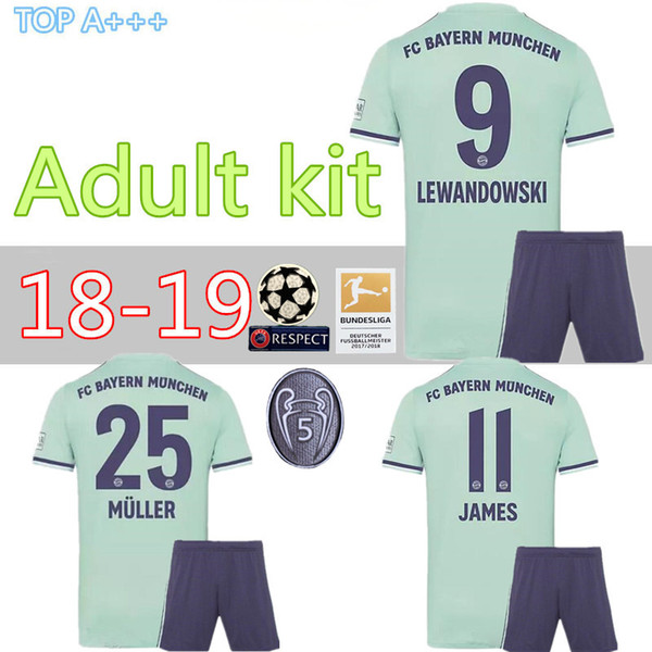 Bayern Munich away adult kit 18 19 james Soccer jersey men SET 2018 2019 VIDAL LEWANDOWSKI MULLER ROBBEN THIRD FULL set shirts