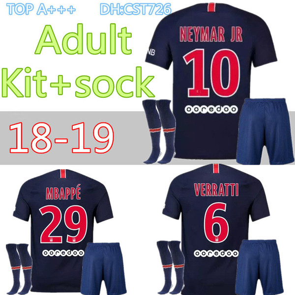 new 2018 survetement verratti cavani Draxler 18 19 maillot de foot di maria men adult kit+sock soccer jersey Mbappe NEYMAR JR FOOTBALL shirt