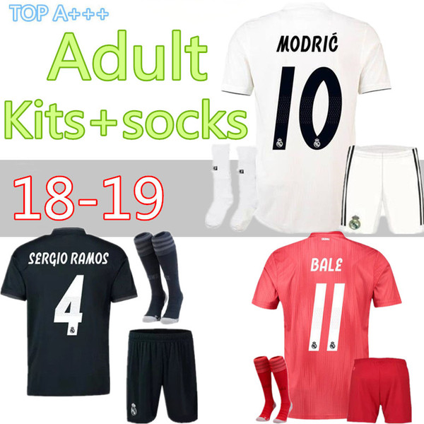 18 19 Soccer Jersey Real Madrid home away third adult kit+socks jersey 11 BALE 9 BENZEMA 20 ASENSIO 8 KROOS Football Jeresys