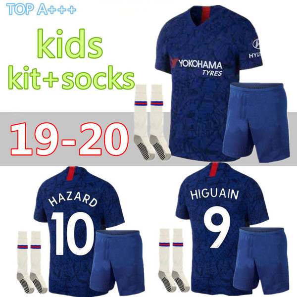 2019-2020 HAZARD HIGUAIN Soccer Jersey home GIROUD FABREGAS kids Kits+socks KANTE Willian DAVID LUIZ football child shirts Camisetas