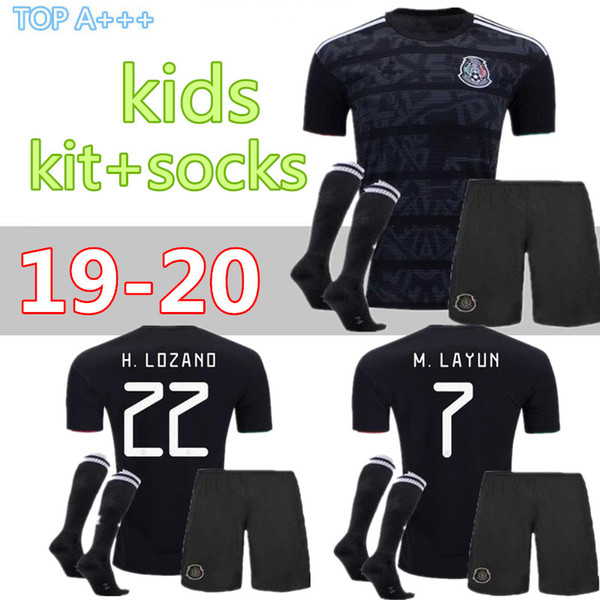 Kids kit+scoks 2019 Mexico Gold Cup Soccer Jerseys Home Black Youth Boys CHICHARITO Camisetas de futbol H.LOZANO DOS SANTOS VELA RAUL Shirts