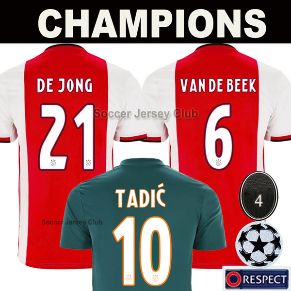 19 20 Ajax FC soccer jersey DE JONG TADIC ZIYECH DOLBERG HUNTELAAR MEN KIDS top Thailand 2019 2020 Netherland champions football kit shirt