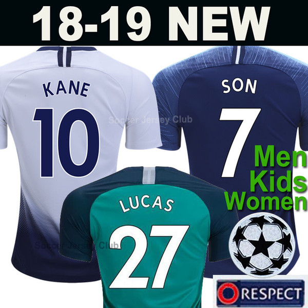 MENS HOME third football shirt 2018 2019 KANE SON LUCAS ERIKSEN LAMELA DELE WOMEN Kids kits 18 19 20 new soccer jersey 2020 thailand quality