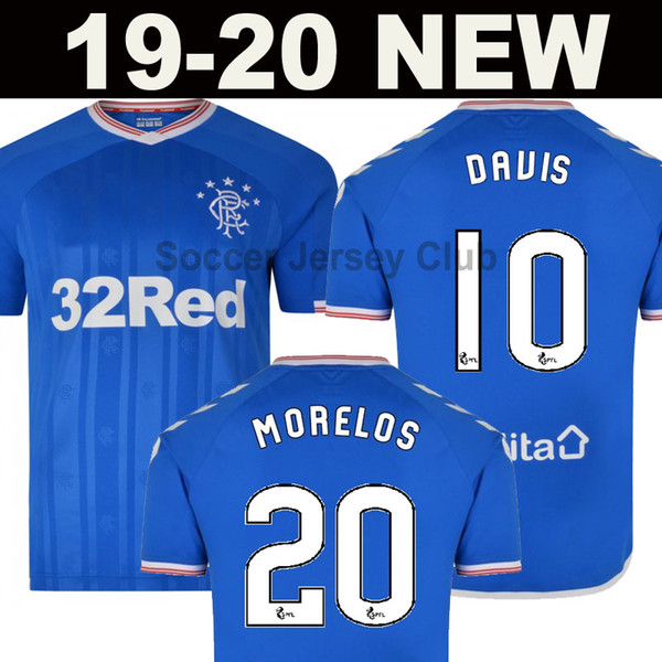 2019 2020 Glasgow Rangers soccer jerseys 19 20 DAVIS HUMMEL home blue MORELOS BARISIC TAVERNIER KENT GOLDSON MURPHY away football shirt