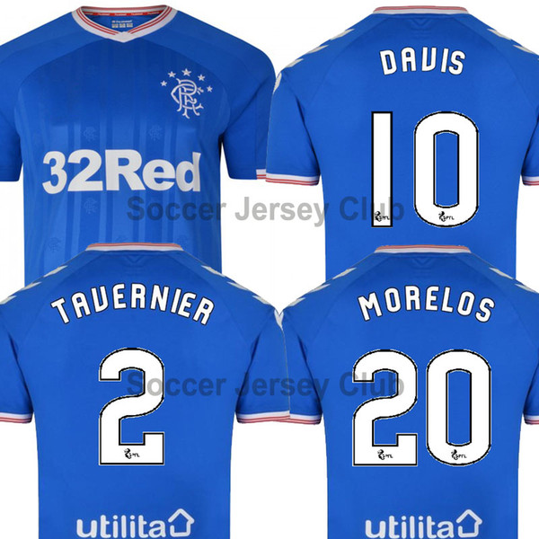 2019 2020 Thailand Glasgow Rangers soccer jersey 19 20 DAVIS HUMMEL home blue MORELOS Katic TAVERNIER KENT GOLDSON away third football shirt